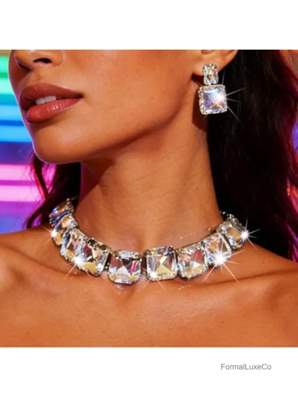 Rhinestone Choker Necklace and Earring Jewelry Set Bridal Prom Set